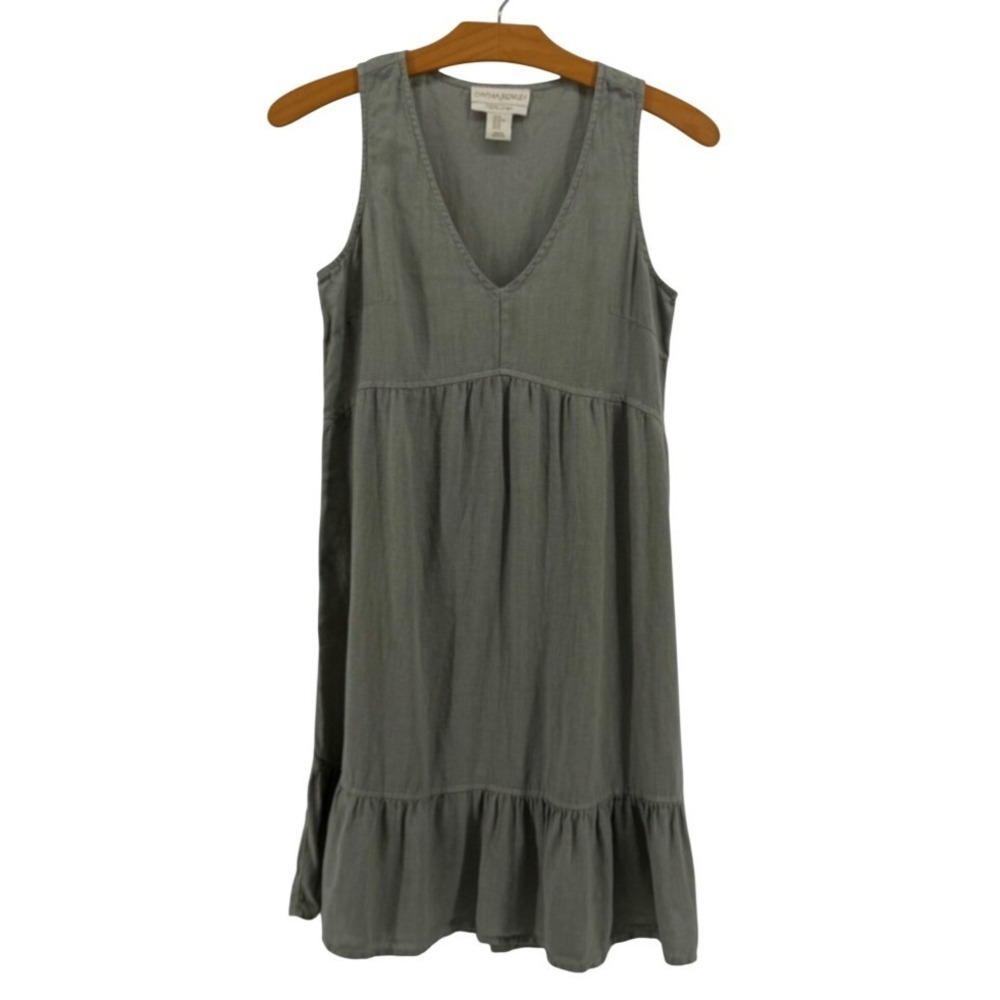 Linen Cynthia Rowley Sleeveless Tiered Shift Dress Sage Green Women's XS